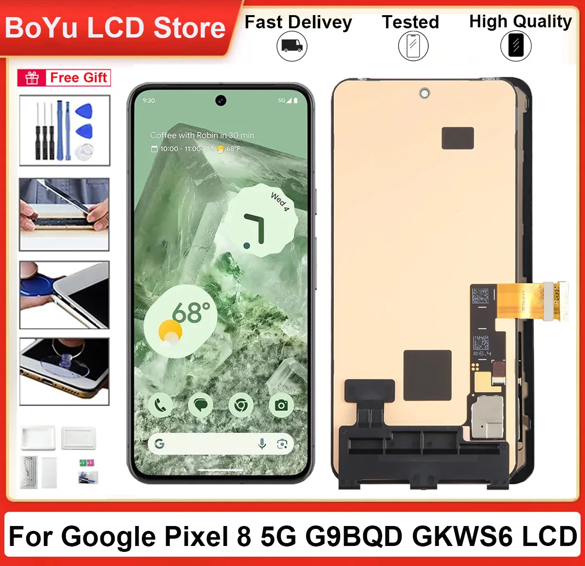 

6.2" 100% Original Tested pixel 8 Screen For Google Pixel 8 GKWS6 G9BQD With Frame LCD and Touch Display Digitizer Assembly Part