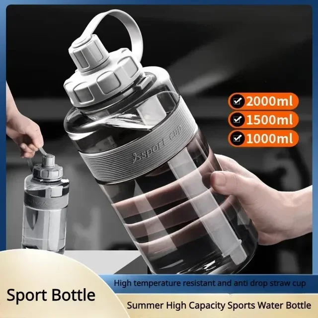 2 Liter Big Water Bottle With Straw 2L/1.5L/1L Large Capacity School Gym Sports Drinking Bottles Fitness botella de agua 물병 4