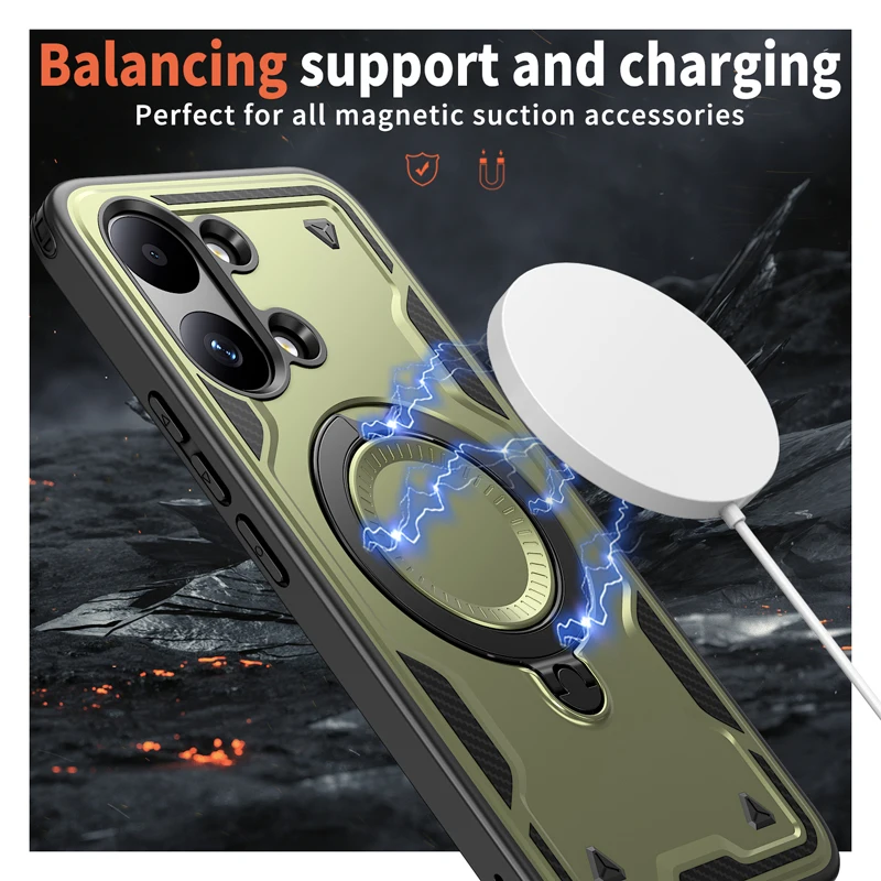 Military Drop-proof Hard Case with 360° Adjustable Ring Stand - Durable PC+TPU Protection
