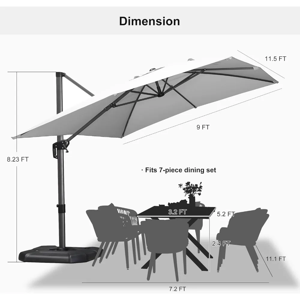 9' X 11.5' Patio Umbrella Outdoor Cantilever Rectangle Umbrella Aluminum Offset Umbrella with 360-degree Rotation fo 2