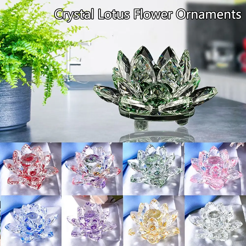 Description Picture 2 of itemHome&Office Collection Paperweight Table Ornaments Lotus Flower Decor Glass Craft Glass Miniature Crystal Lotus Flower Figurine