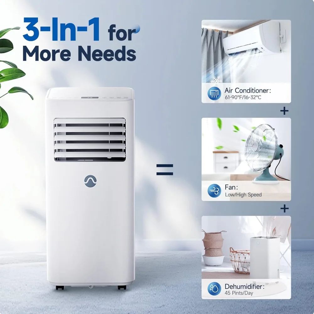 Portable Air Conditioners, 3-in-1 AC Unit, Dehumidifier & Fan with Digital Display, Remote Control, Window Installation Kit