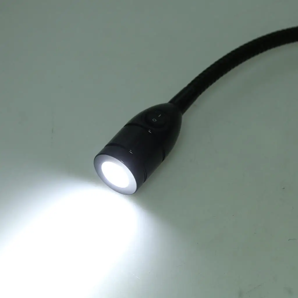 Boats RV Reading LED Lights Wall-Mounted Beside Lamps Sconce / Switch, 12V / 3W 6000K, Gooseneck Length 50cm-Black