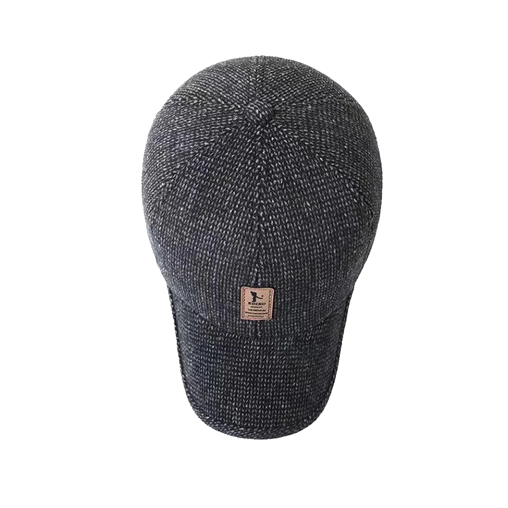 Winter Baseball Cap Warm Windproof Thickened Woolen Knitted Ear Protection Cap Men Adjustable Outdoor Sport Running Earflap Hat