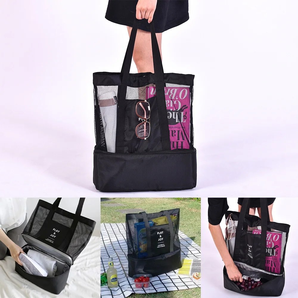 

Large Capacity Mesh Beach Bag Travel Picnic Bag Women's Shopping Shoulder Pouch Handbag Yoga Gym Tote Bag Swimming Pouch