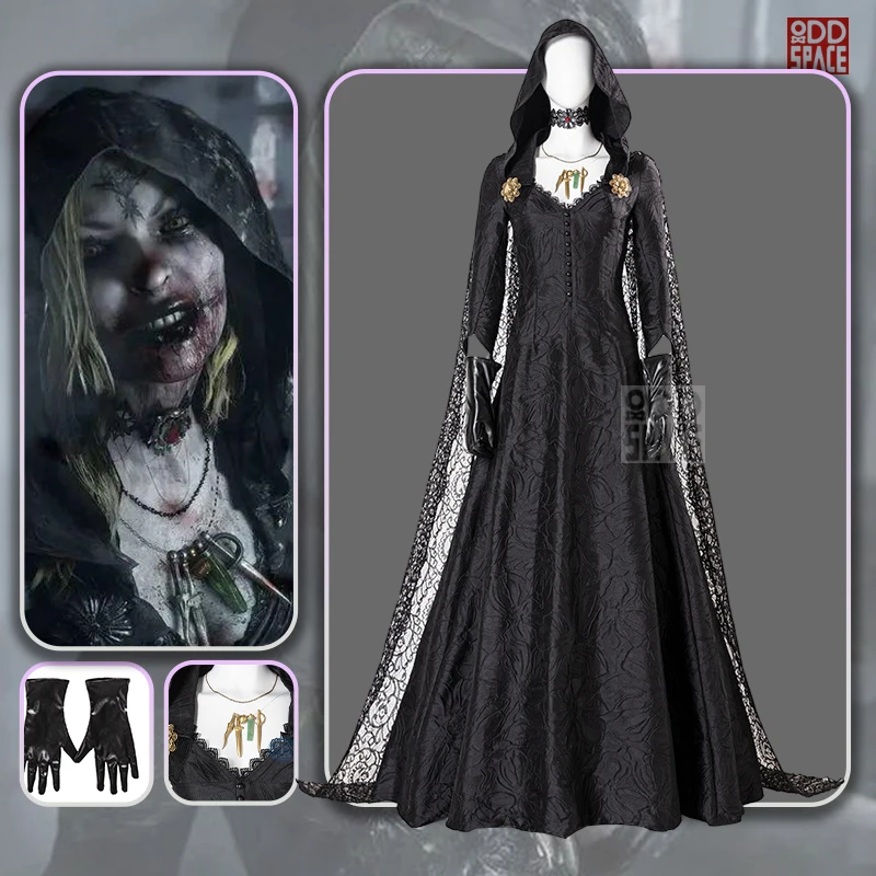 

Bela Dimitrescu Cosplay Anime Bela Cosplay Costume Biohazard Lady Dimitrescu Madam Dress Vampire Necklace Tattoo Brooch Hallowee