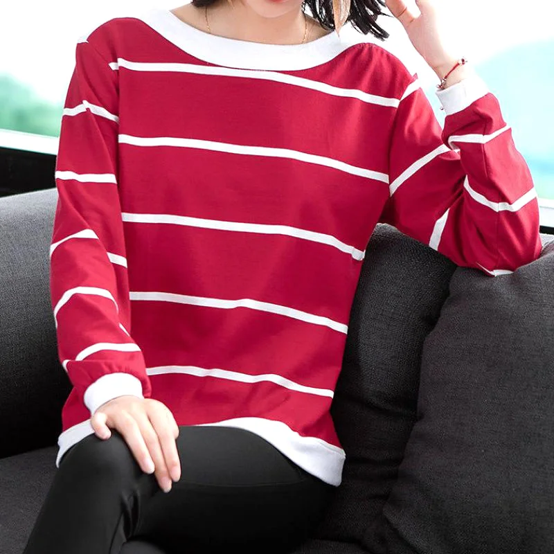 Straight Fashion Comfortable Striped Long Sleeved T-shirts Spring Autumn Casual O-neck Wild Popularity Women\'s Clothing 2022