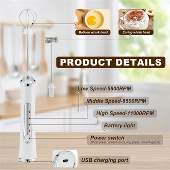 Frullino per le uova elettrico UBS, miscelatore wireless a 3 velocità, macchina per burro, macchina per alimenti complementare, montalatte 1