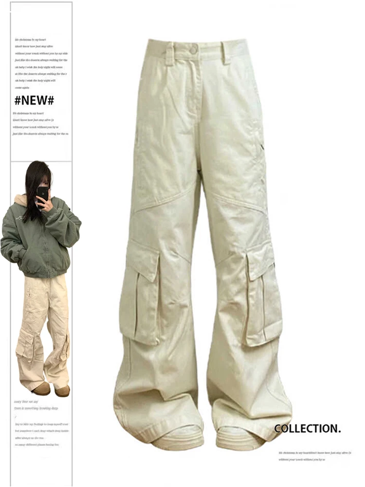 

Women Off White Cargo Pants Harajuku Streetwear Baggy Sweatpants Y2k 2000s 90s Aesthetic Oversize Pants Vintage Trousers Clothes