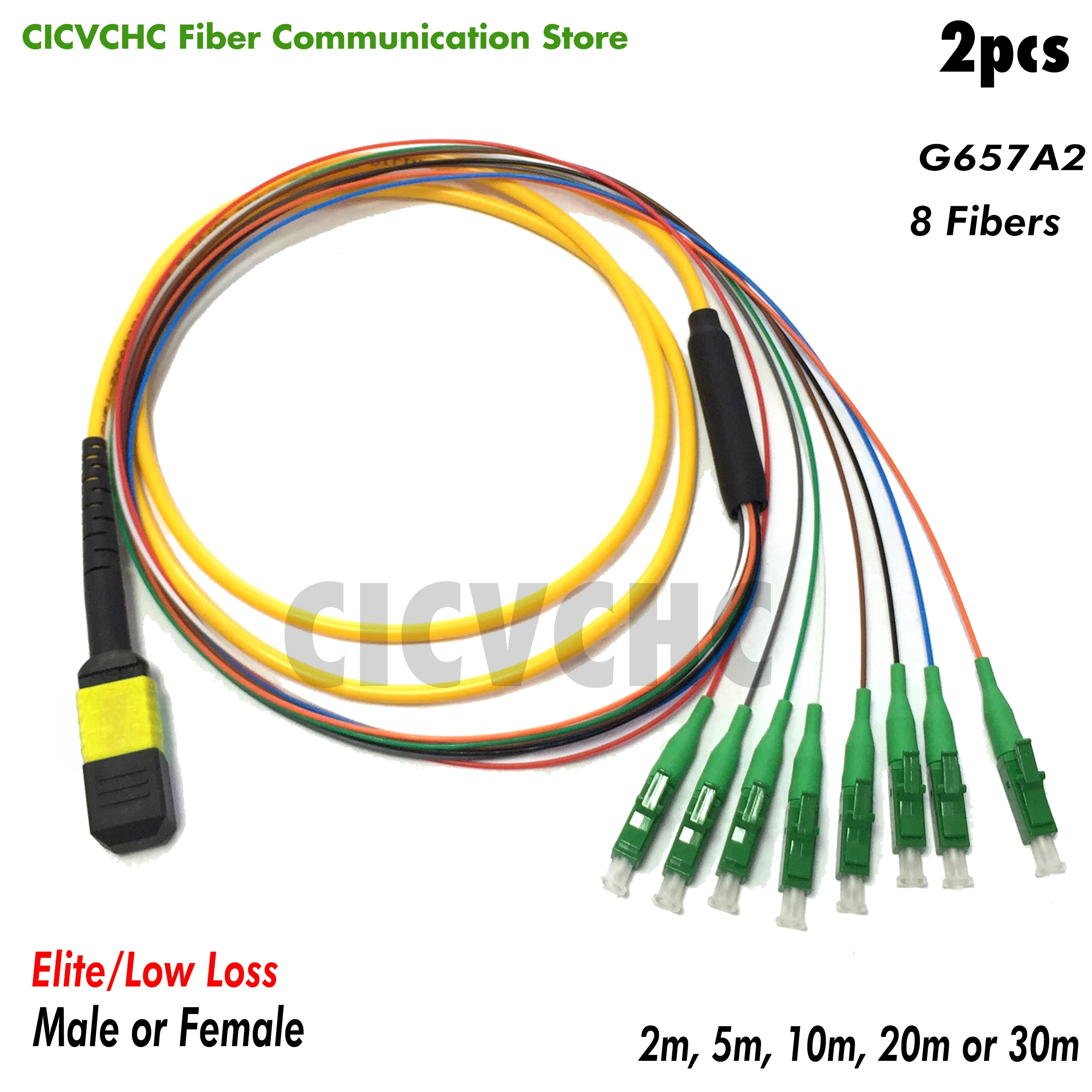 2pcs 8 fibers-MPO/APC Fanout LC/APC -G657A2-Elite/Low loss-Male/Female with 0.9mm-2m to 10m/MPO Assembly