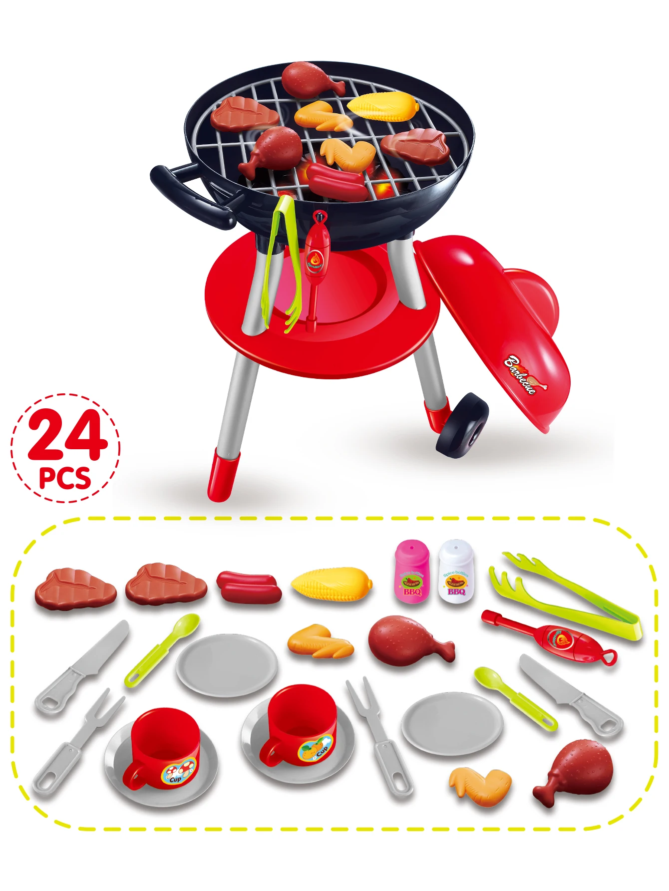 BBQ Cooking Kitchen Toys Interactive BBQ Toys Food Cooking Toys Kids Kitchen Pretend Games 24PCS 5