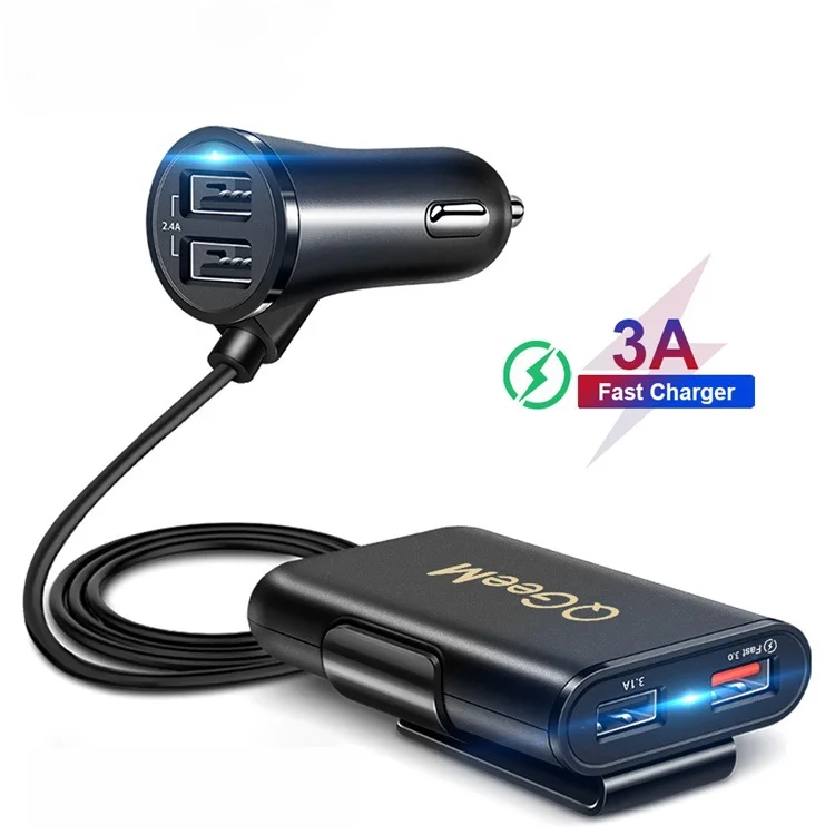 

One Drag Four Belt Cables Front and Rear Row Four Port Car Charger Four USB A Portable Car Charger with Multiple Protection