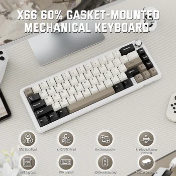 ATTACK SHARK X66 Wireless Mechanical Keyboard with Side Printed PBT Keycaps BT & 2.4G Wireless & Type -C Wired Hot-swap 16 Milli