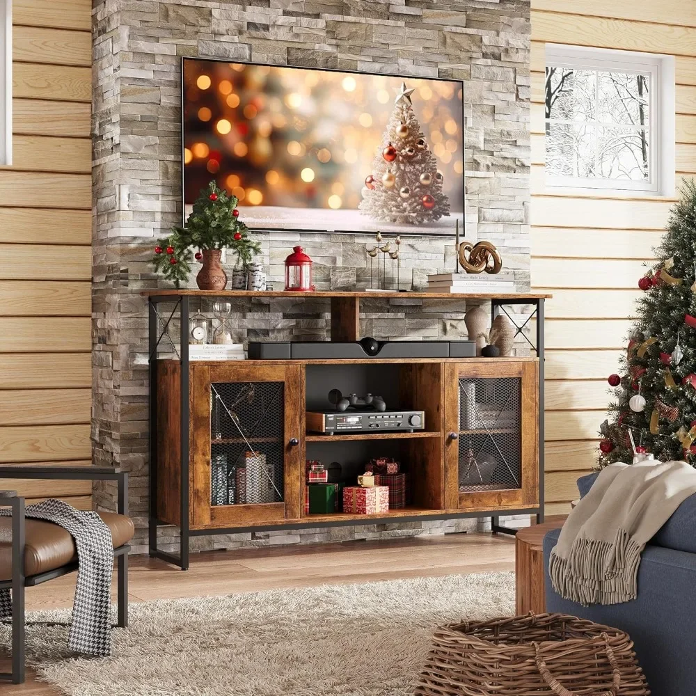 

Farmhouse Industrial TV Console for Bedroom Living Room Tall Entertainment Center With Storage TV Stand 55 Inch TV Shelf