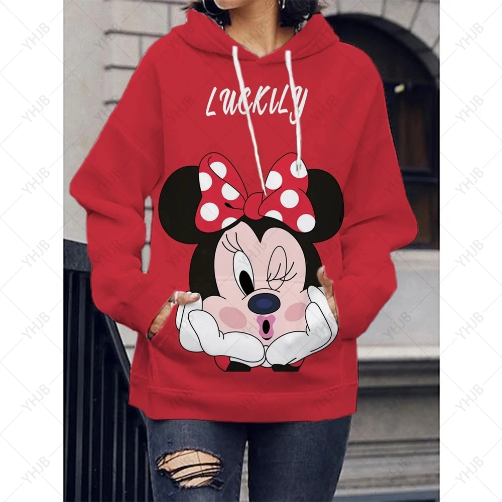 Disney-Desenhos animados de Mickey Mouse feminino com capuz infantil, moletom anime, roupas esportivas de algodão, bolso, kawaii disney moletons femininos com estampa ponto o gola pulôveres vintage feminino capuz com estampa natalina casual moda regular