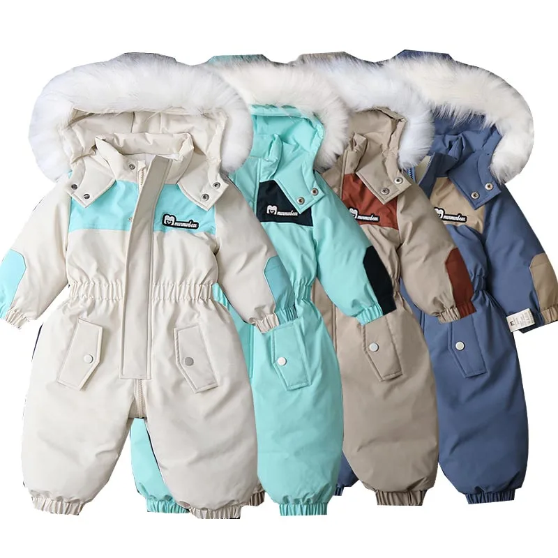 Baby Boys Jumpsuit Winter Children Clothing Set Thicken Plus Velvet Baby Ski Suit Warm Boys Overalls Bodysuit for Girl 1-4 Years