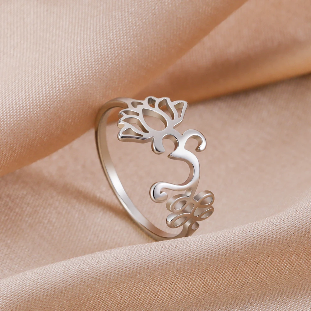Dawapara Buddhismus om unalome Symbol Frauen Ring spirituelle Lotusblume Eheringe Edelstahl Sanskrit Schmuck Yoga Geschenke – Detail 27