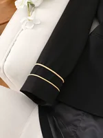Elegant Black Double-Breasted Blazer with Golden Buttons