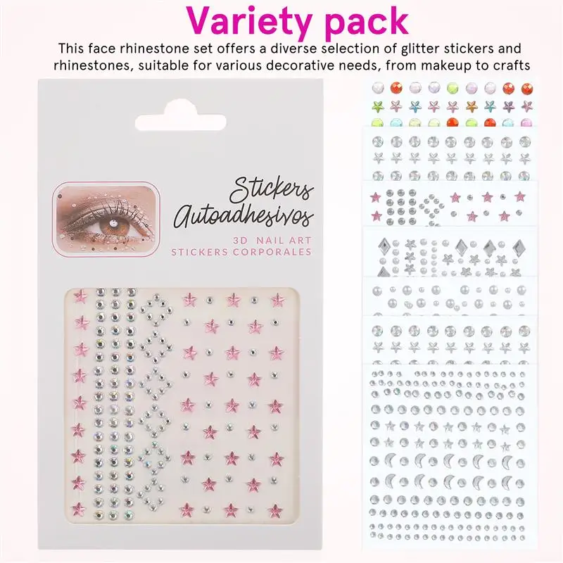 7 Sheets Self Adhesive Face Rhinestones Stickers Diamond Gem Temporary Tattoo Eyeshadow Stickers Makeup Glitter