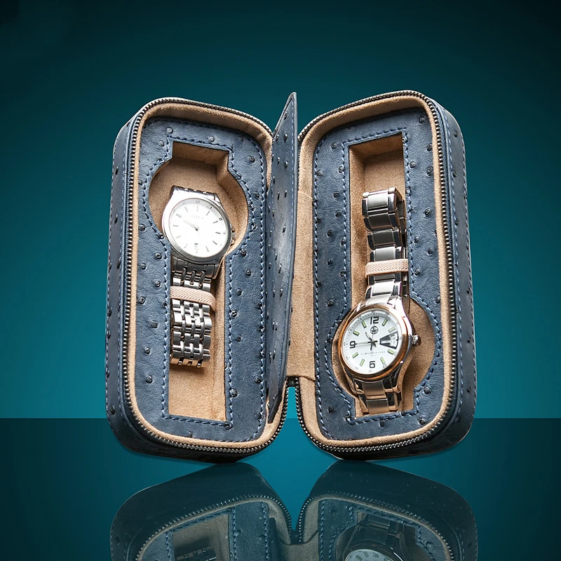 2 Slots Leather Watch Box Organizer Brown