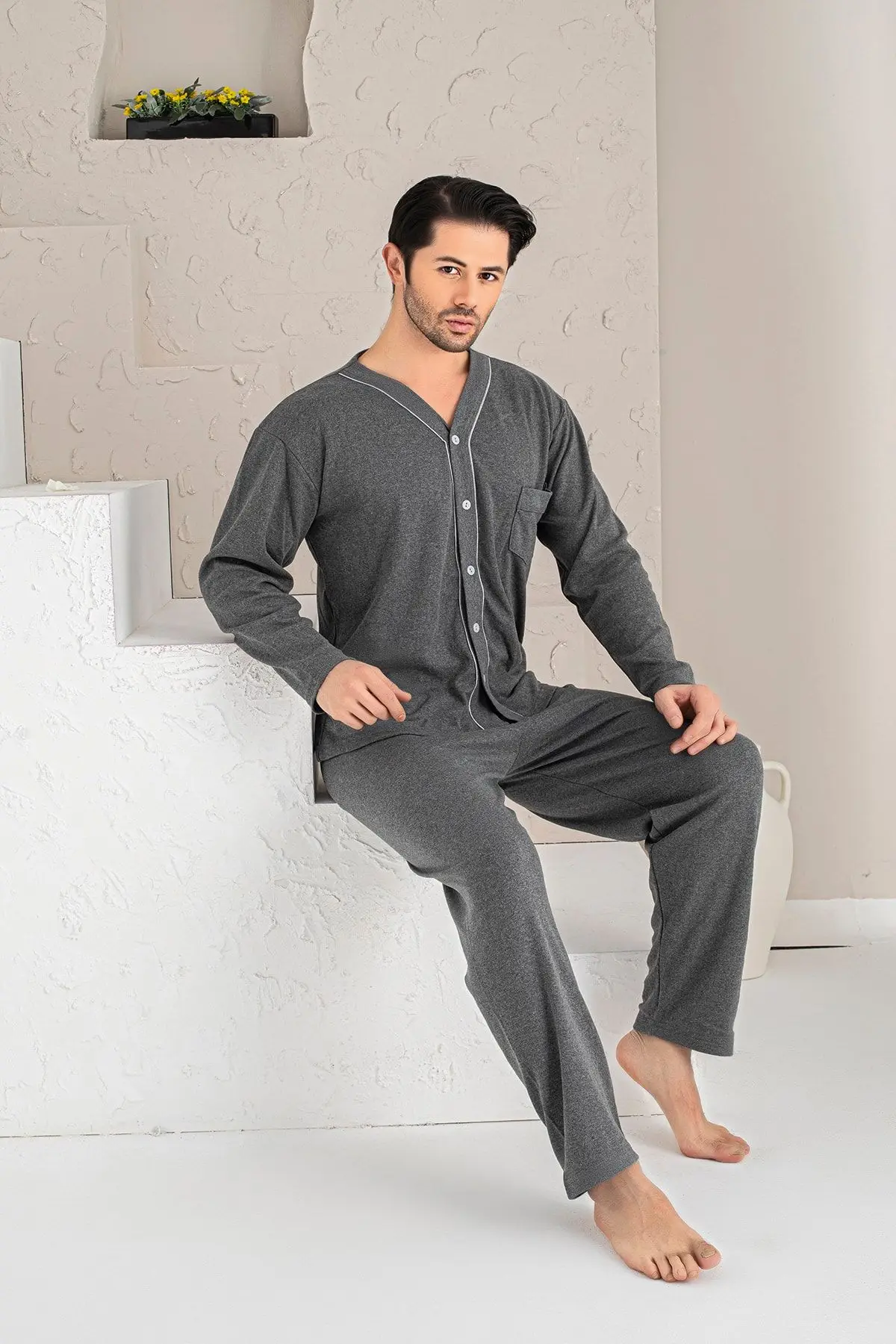 Men's Navy Blue Long Sleeve Pajama Set