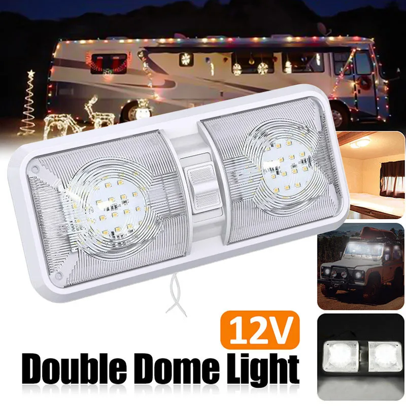 LED RV Lights 12V/24V Light Interior Double Dome Light for Truck Boat Light Adjustable Camper Trailer Caravan Accessories 48LED led awning lights for rv waterproof camper awning lights 5m rgb led strip light exterior lighting for travel trailers motorhome