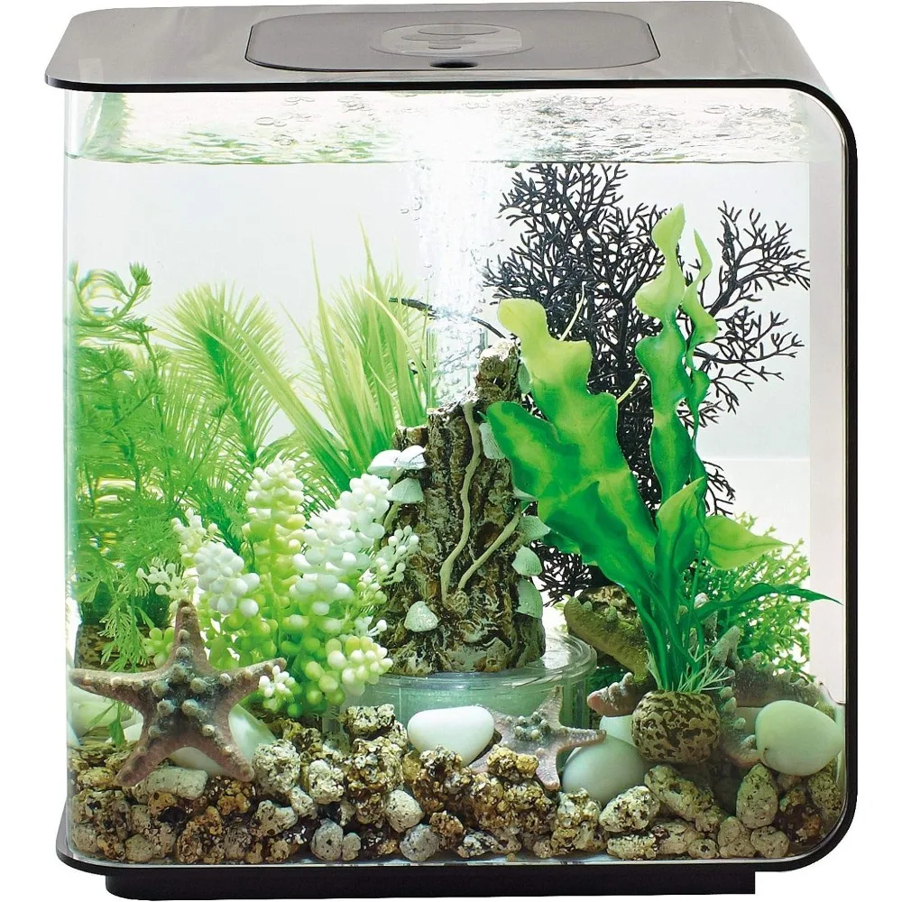 

Flow 15 Acrylic 4-Gallon Aquarium with White LED Lights Modern Compact Tank for Tabletop or Desktop Display, Black