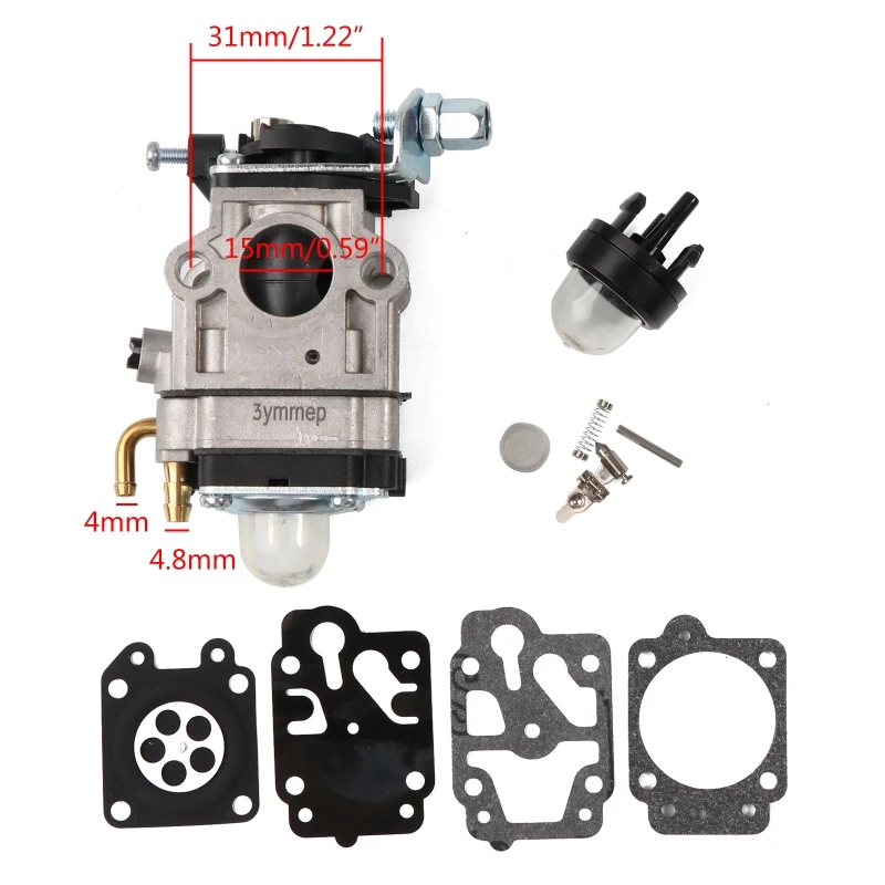 Carburador para desbrozadora con kit de reparación para los modelos MP15,  CG430, CG520, BC430, BC520 de 43 cc y 52 cc, Funciona con gas: :  Jardín