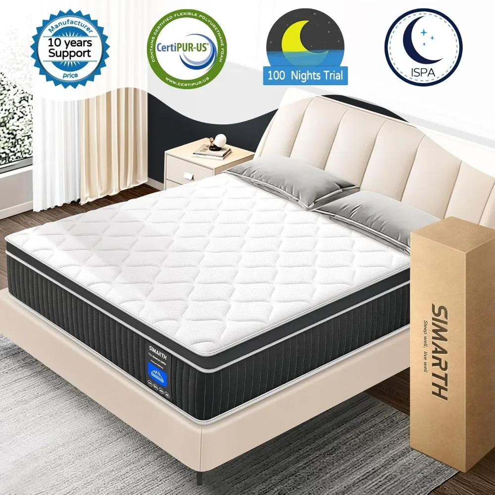 Queen Mattress 12 Inch, Upgrade Strengthen Hybrid Mattresses in a Box, Memory Foam Pressure Relief Queen Mattress 4