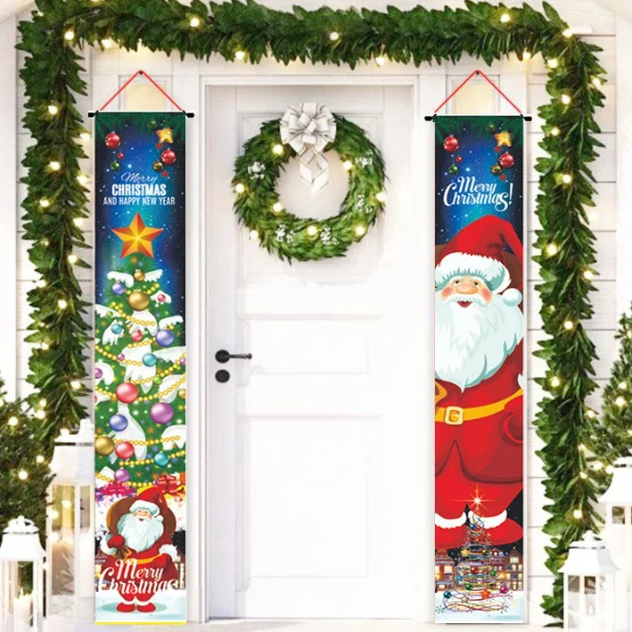 2Pc/set Christmas Door Hanging Banner Santa Claus Snowman Walnut Guards Merry Christmas Door Ornament Decoration New Year 2025