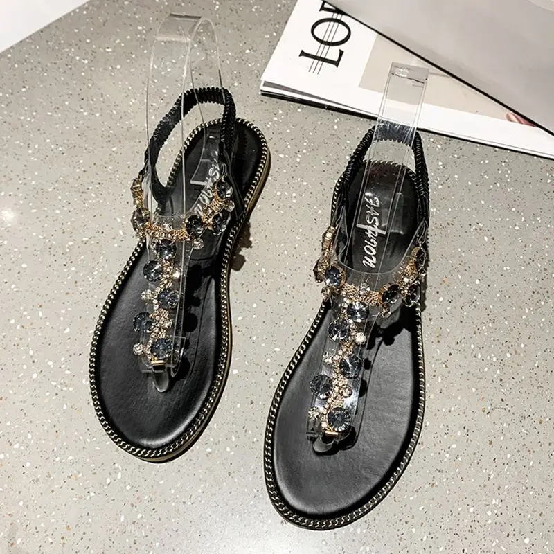 Women’s Rhinestone & Pearl Flat Sandals | Bling Summer Slip-On Shoes For Beach & Casual Wear - View #8