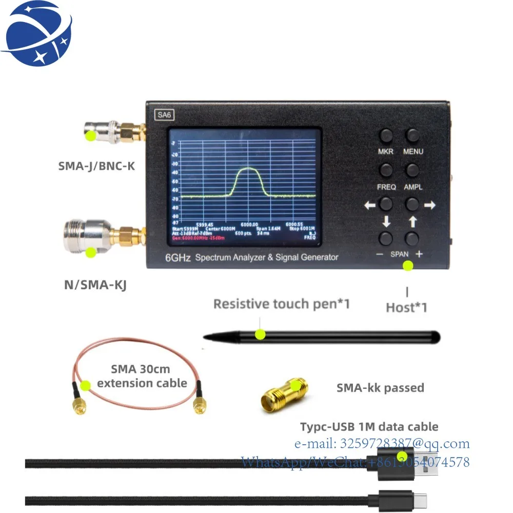 

YYHC SA6 3.2" Lcd Display 6GHz Portable Digital RF Spectrum Analyzer Wi-Fi CDMA Signal Detector 35-6200MHz