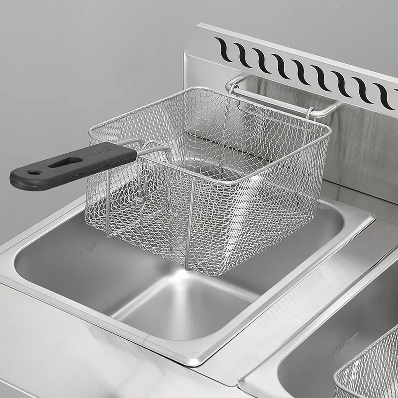 Stainless Steel French Fries Machine 2 Tanks 2 Baskets Commercial Potato Chip Fryer Gas Deep Fryer 4