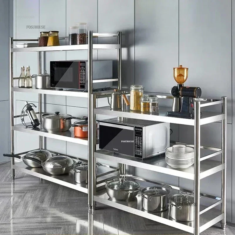 Stainless Steel Kitchen Cabinets Floor-standing Storage Shelves Microwave Storage Rack Multilayer Kitchen Cabinet Home Furniture