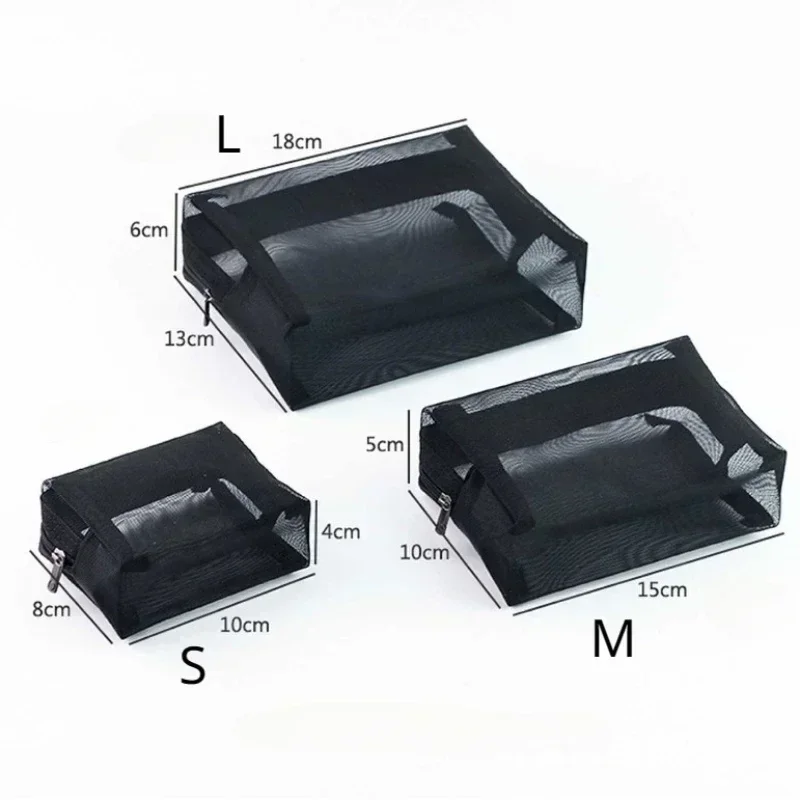 1pcs Transparent Mesh Zipper Cosmetic Bag Women Necessary Organizer Fashion Small Large Black Toiletry Bags Makeup Pouch Case 4
