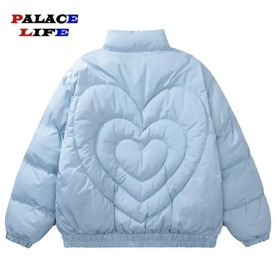 

Love Embroidery Pleated Parka Jacket Men Warm Thicken Solid Color Loose Casual Parkas Harajuku Streetwear Unisx Puffer Jackets