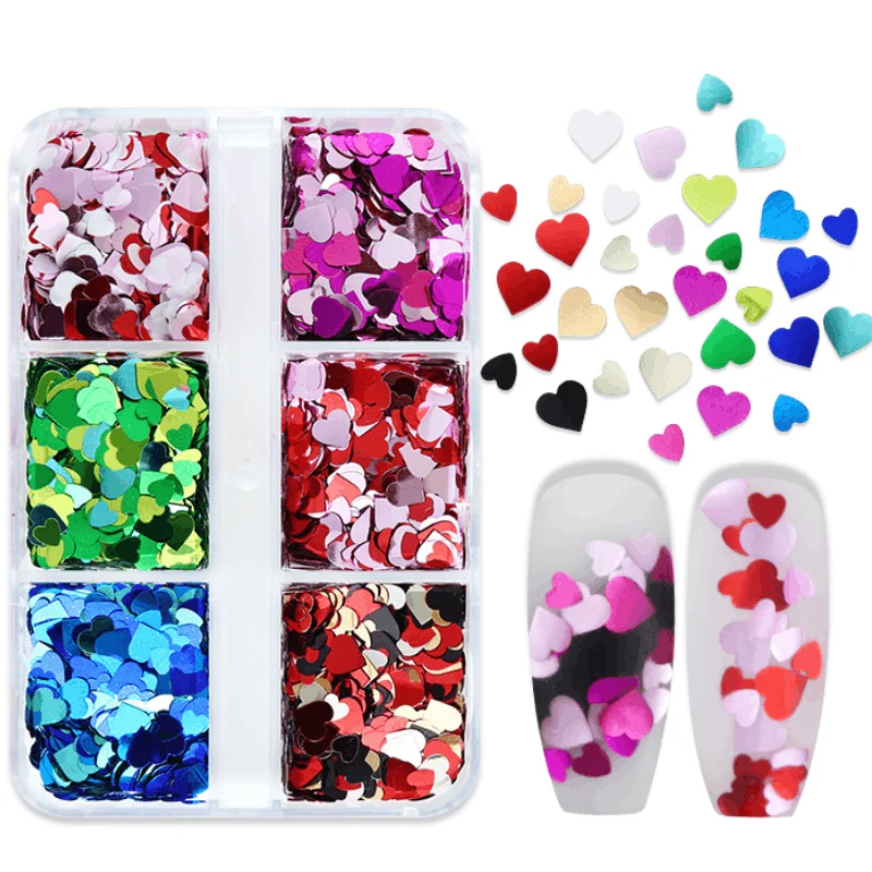 

1Set Colorful Mixed Love Hearts Sequins Nail Glitter Valentines Decoration Flakes Accessories for Gel Polish Nail Art Supplies