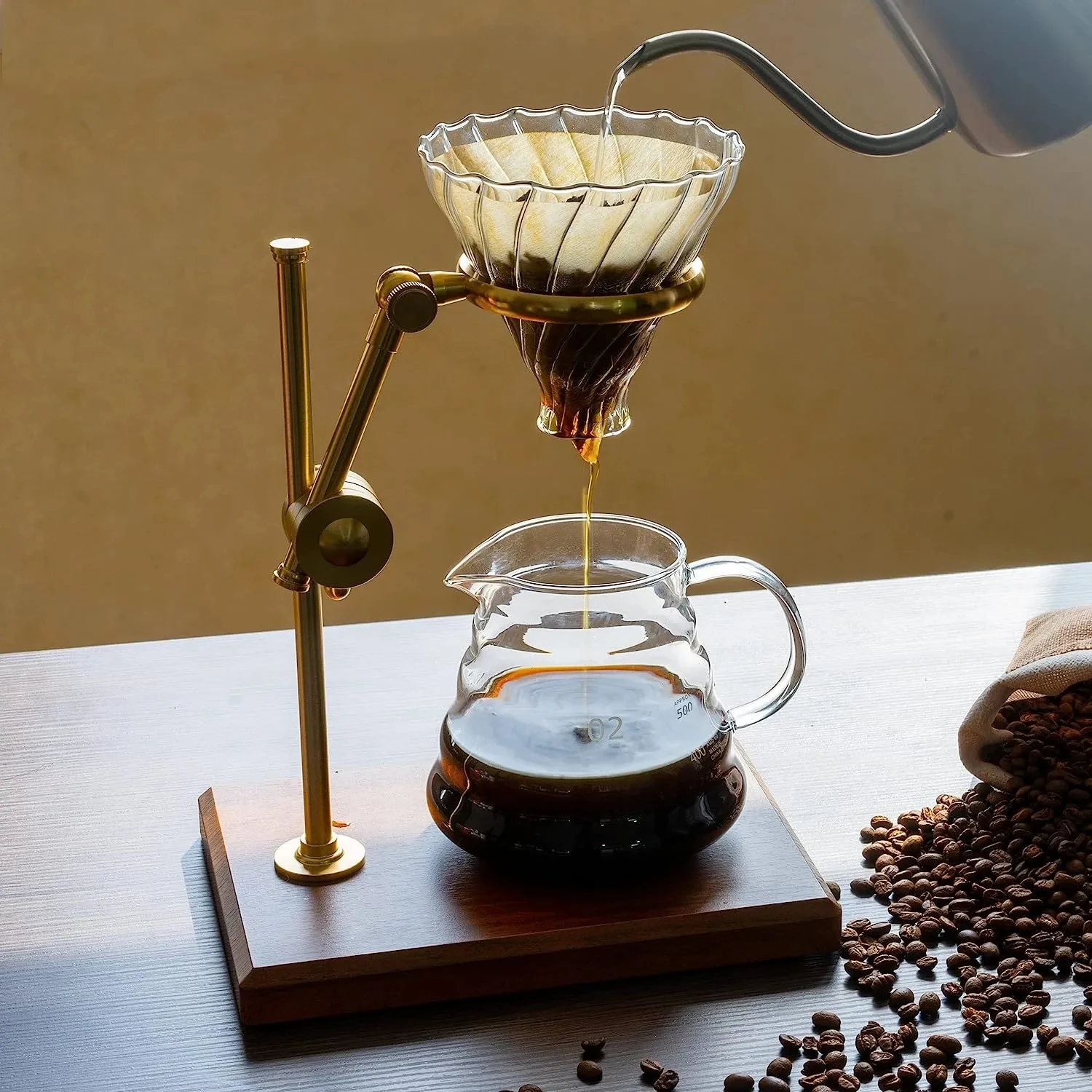 

Pour Over Coffee Maker Set with Stainless Steel Stand 600ML Glass Carafe with Glass Coffee Dripper/Filter Drip Coffee Maker Set