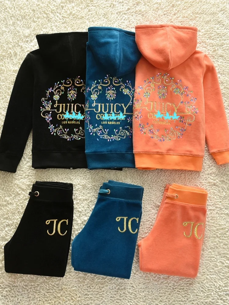 

Комплект одежды для девочек, осень/зима, Детский свитшот и длинные брюки, комплект из двух предметов, сочный Бархатный спортивный костюм для девочек