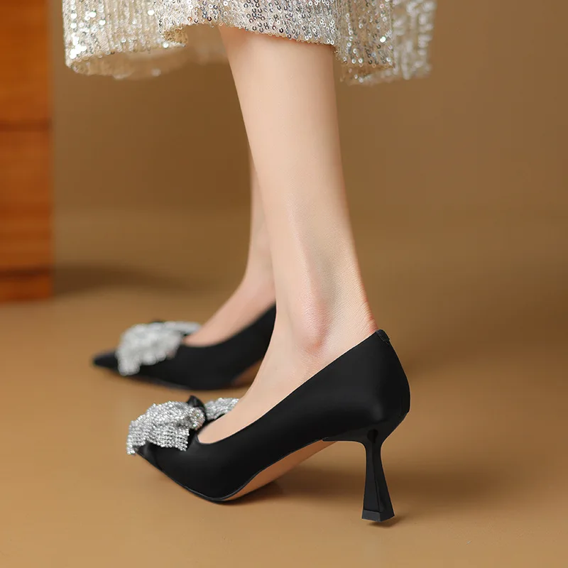 6.5CM New Women Genuine Leather High Heel Shoes Pointed Tip Spring Fashion Leisure Club Party Wedding Women Heels Shoes 35-39