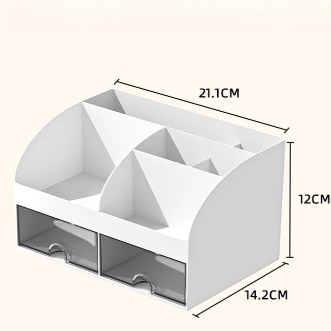 Organizer da scrivania a 6 scomparti con 2 cassetti, contenitore in plastica per cosmetici, set organizer da scrivania, portapenne, perfetto per l'organizzazione - immagine 4