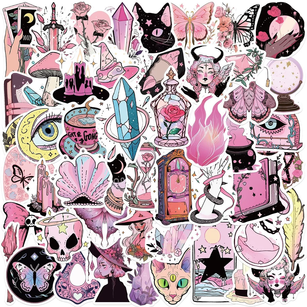 

10/30/50PCS New INS Pink Witch Sticker Cartoon Creative Anime Water Cup Desk Luggage Car Guitar Decoration Waterproof Wholesale