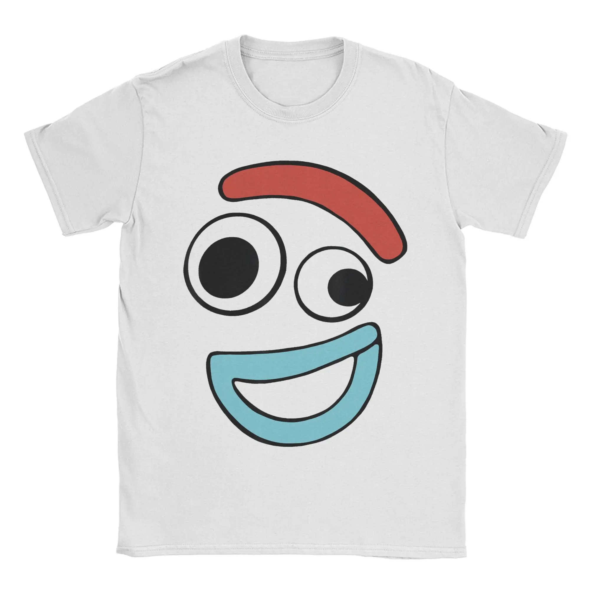 Toy Story 4 Forky Large Happy Face T Shirts Men 100% Cotton Humor T-Shirts Round Collar Tees Short Sleeve Clothing Printed