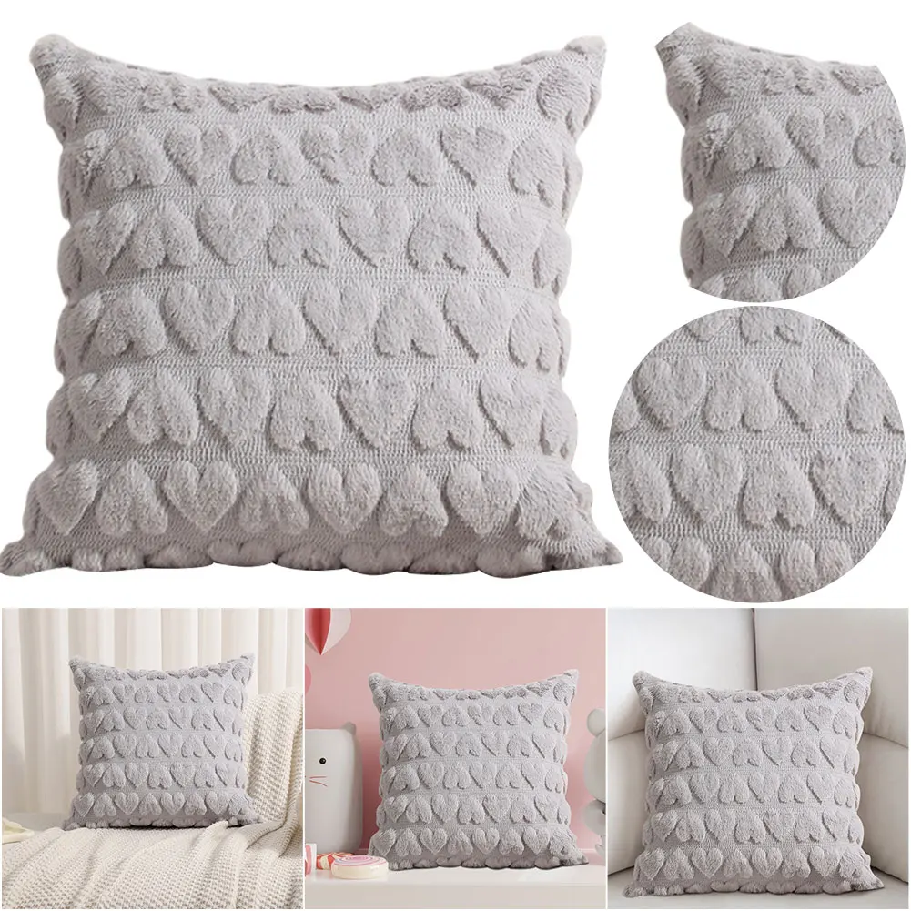 2 PCS Valentines Plush Pillow Covers Cozy Fluffy Double-Sided Throw Pillow Covers Cushion Cover Valentines Day Decoration