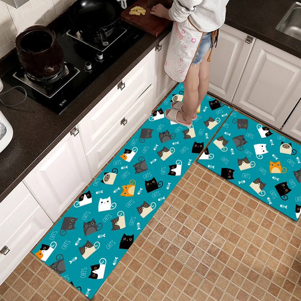 Alfombra antideslizante con estampado de animales y gatos para cocina, lavable, para entrada de casa, sala de estar, dormitorio, decorativa
