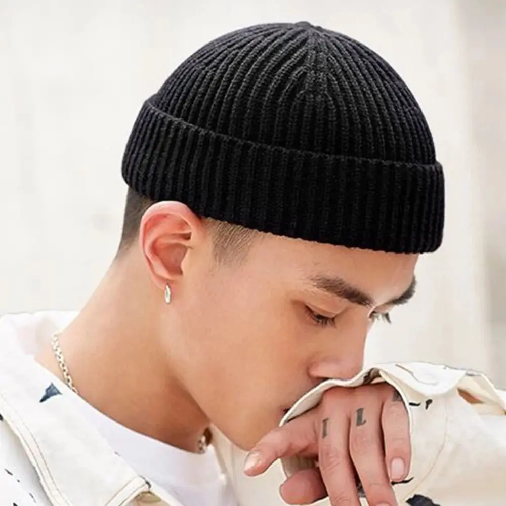 Trendy Korean Style Knitted Hats Flanged Short Hip Hop Hat Warm Fisherman Beanies Autumn and Winter
