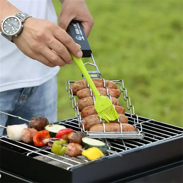 Kolbász Grillháló Hordozható Grillező Kosár Rozsdamentes Acél Újrahasznosítható Tartós Barbecue Szerszám Grill Háló - Image 2