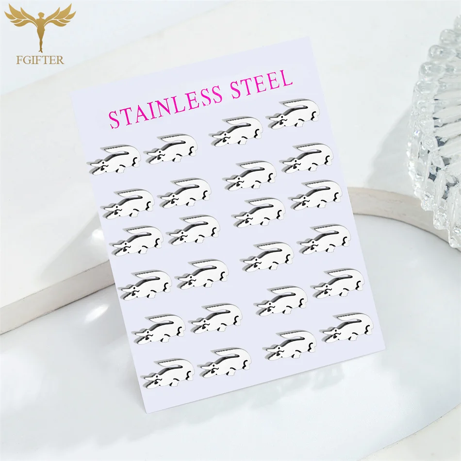12 Pairs Stainless Steel Stud Earrings Set Punk Animal Crocodile Earrings  For Women Girls Goth Jewelry Accessories Wholesale 6
