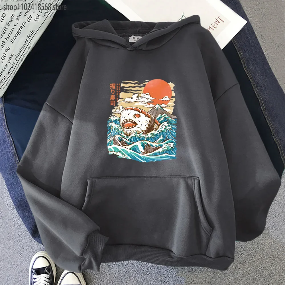 Sharkiri Sushi Hoodies Cartoon Anime Sweatshirt for Men Y2k Pullover Fashion Streetwear Women Kawaii Clothes Winter Fleece Tops