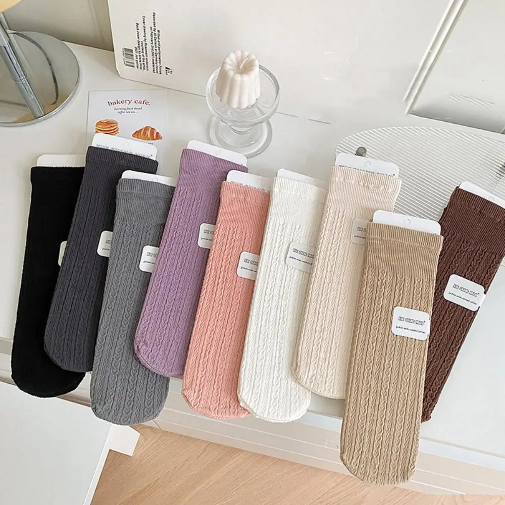 

Cotton Women Spring Socks Breathable Soft Japanese Casual Socks Solid Color Thin Mid-tube Socks Girls